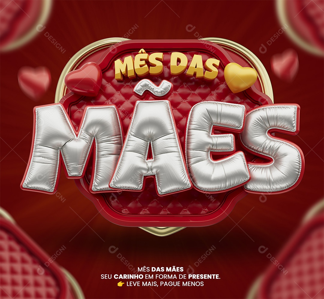 Mês das Mães Selo 3D Dourado Branco e Vermelho para Composição PSD