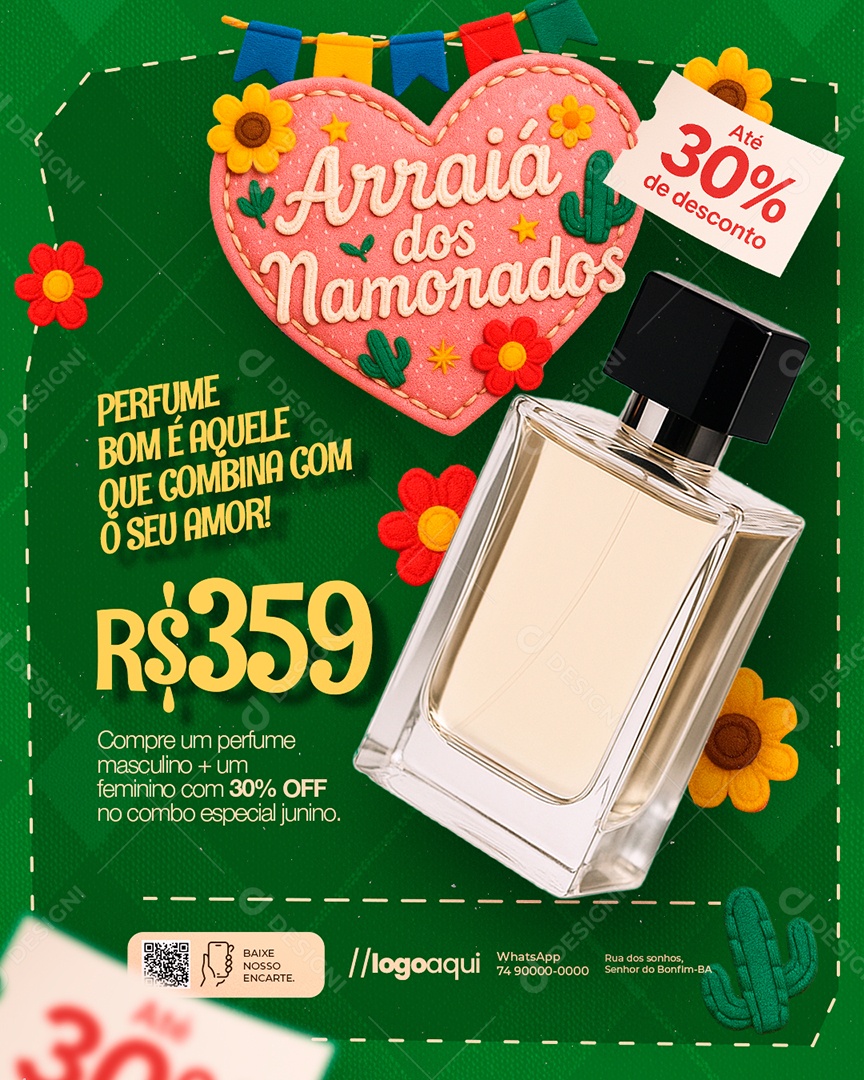 Arraiá dos Namorados Compre um Perfume Masculino Social Media PSD Editável