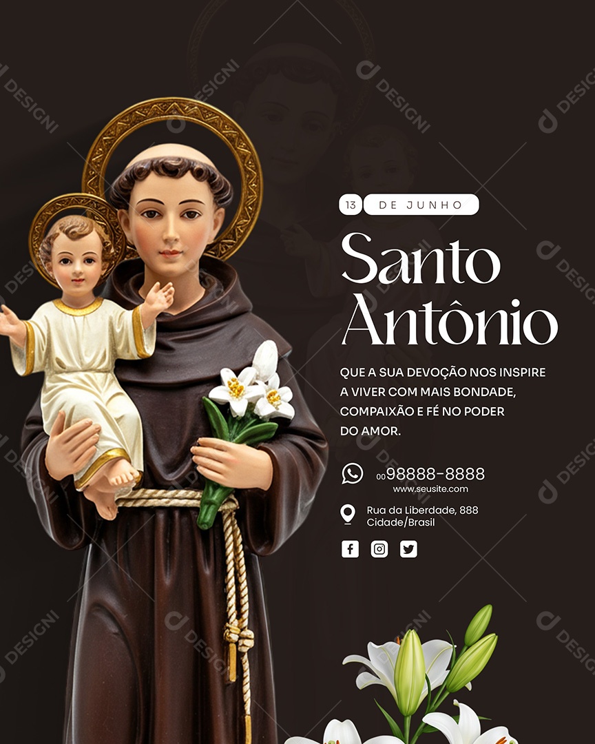 13 de Junho Dia do Santo Antônio Social Media PSD Editável