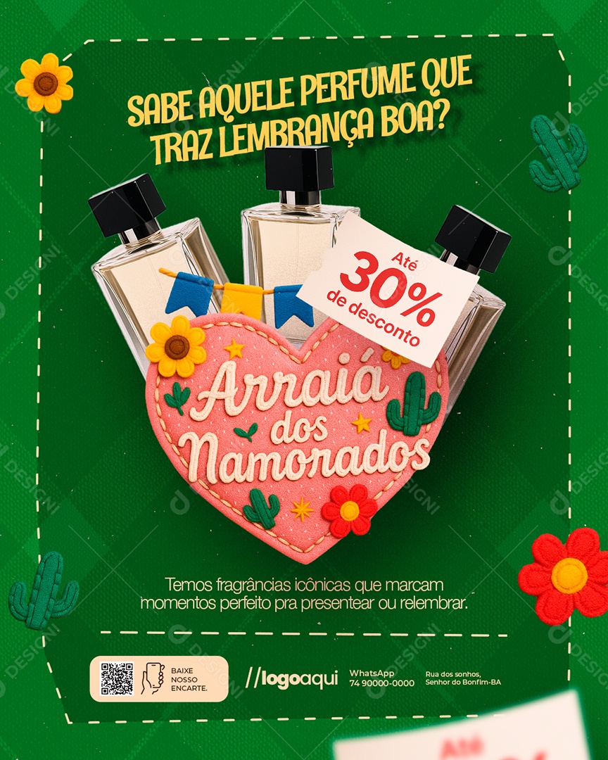 Arraiá dos Namorados Perfumes Até 30% de Desconto Social Media PSD Editável