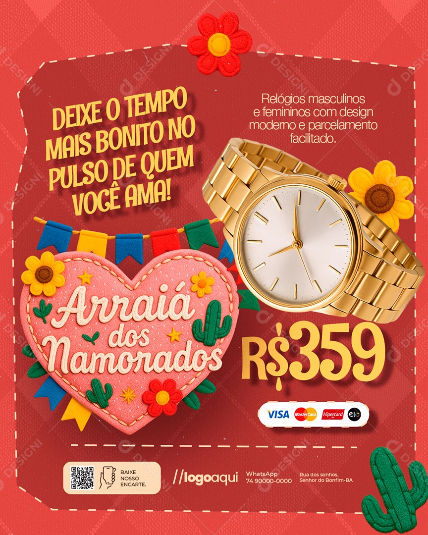 Arraiá dos Namorados Relógios Masculinos e Femininos Social Media PSD Editável