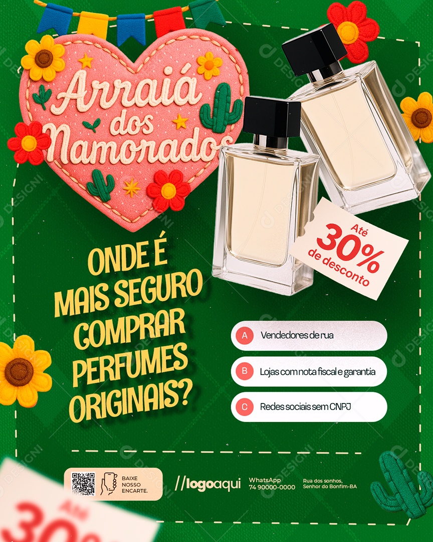 Arraiá dos Namorados Perfumes Onde é Mais Seguro Social Media PSD Editável