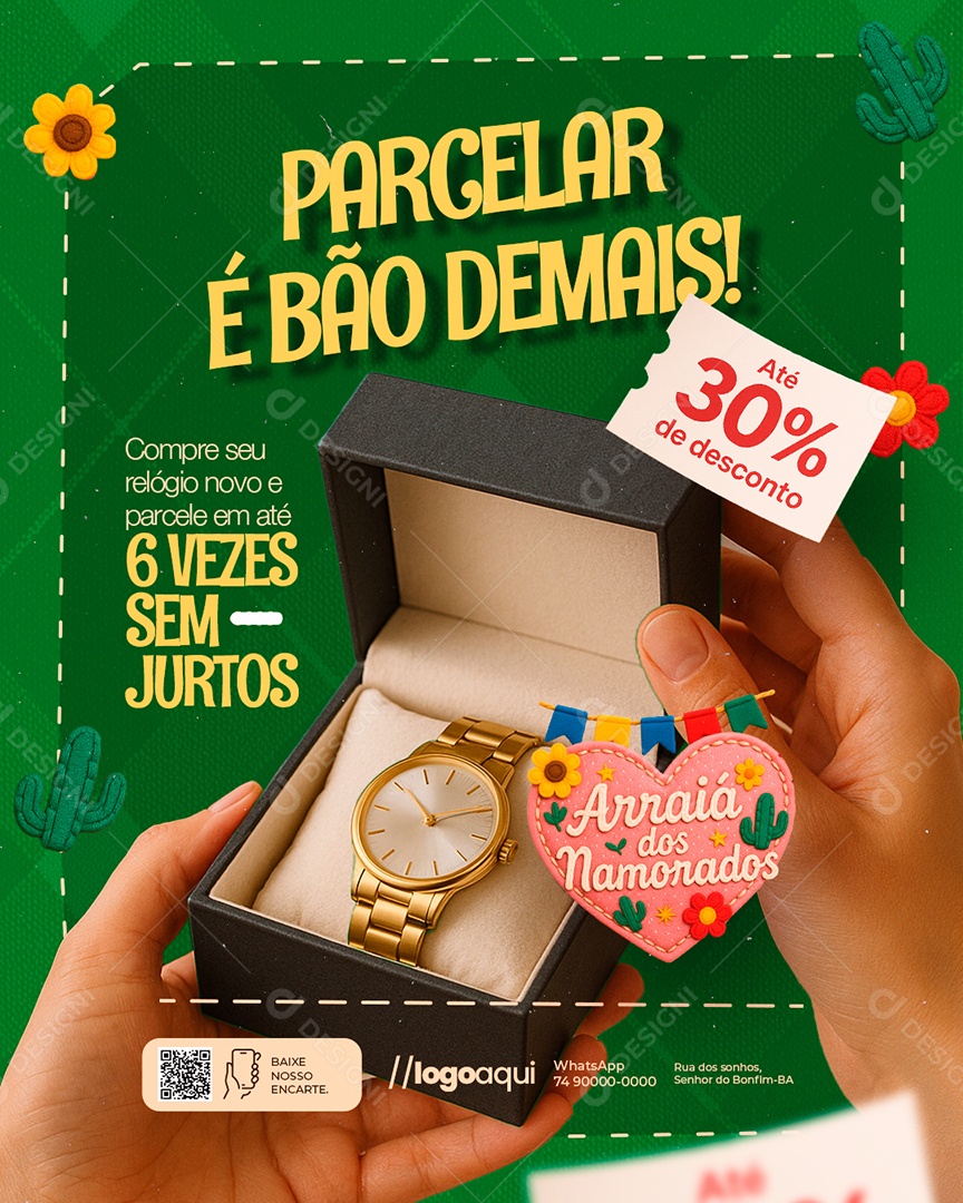 Arraiá dos Namorados Compre seu Relógio Novo Social Media PSD Editável