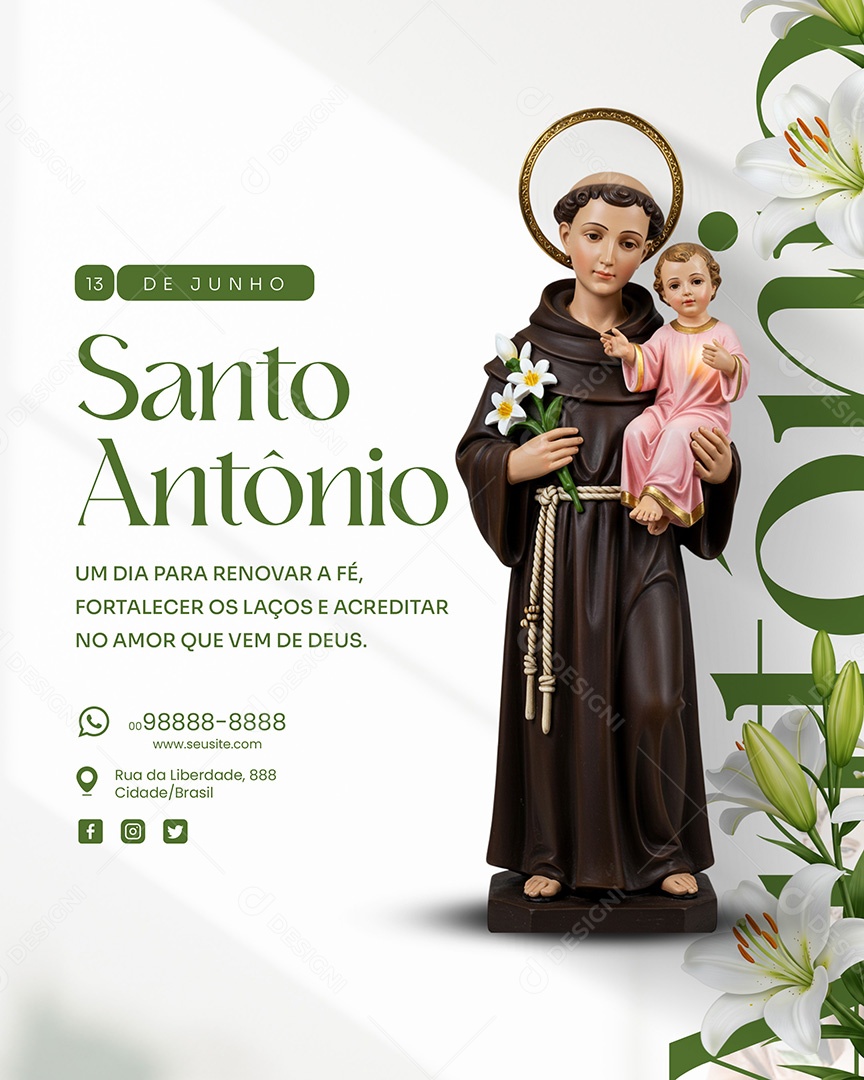 13 de Junho Dia do Santo Antônio Social Media PSD Editável