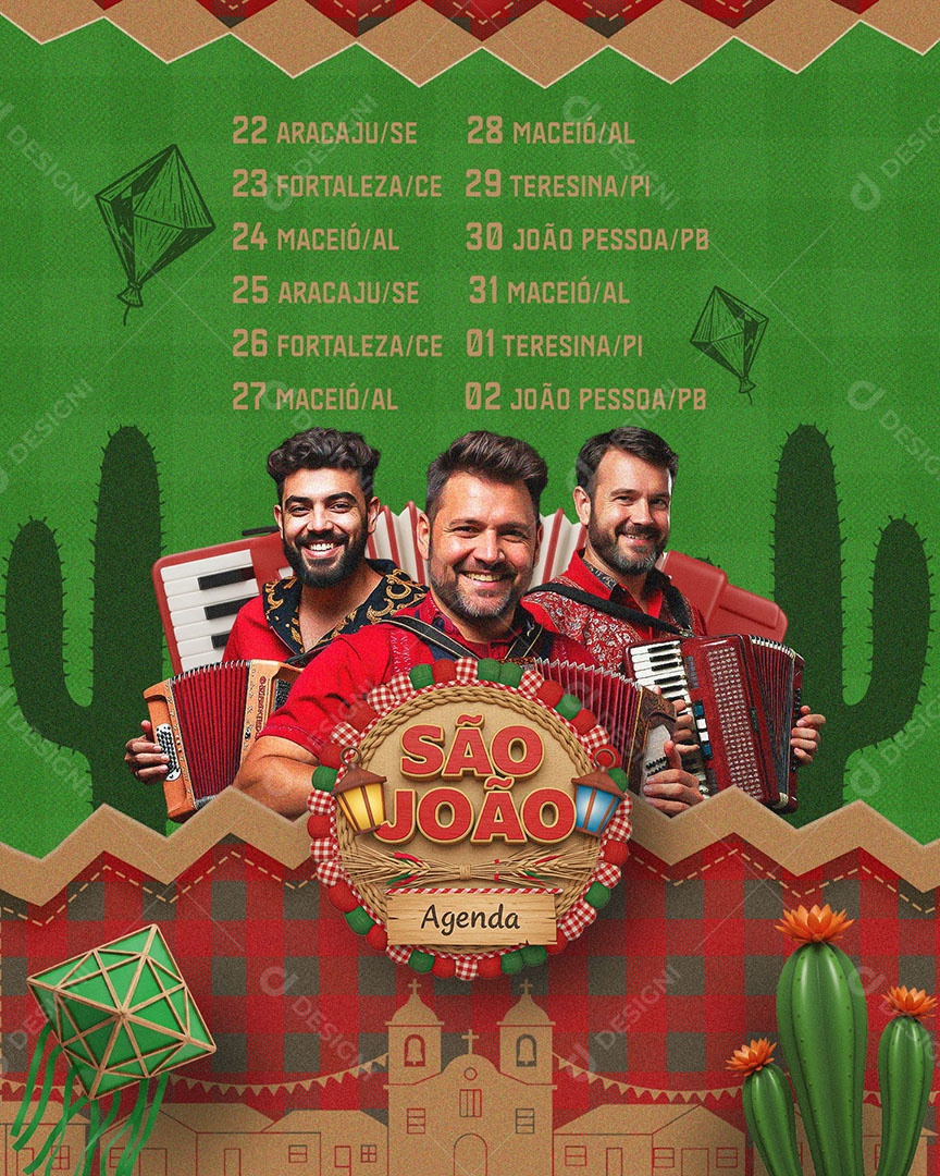 São João Flyer Agenda Social Media Feed PSD Editável