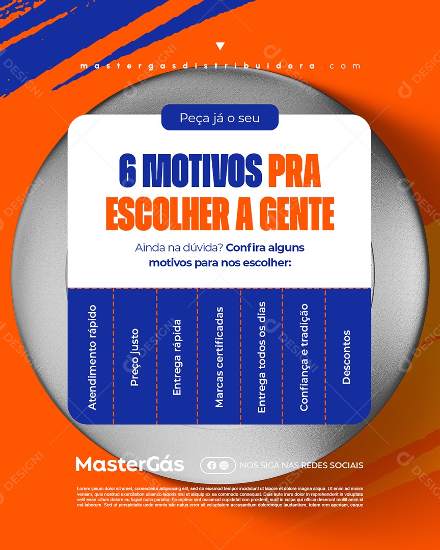 Distribuidor de Gás Seis Motivos pra Escolher a Gente Social Media PSD Editável
