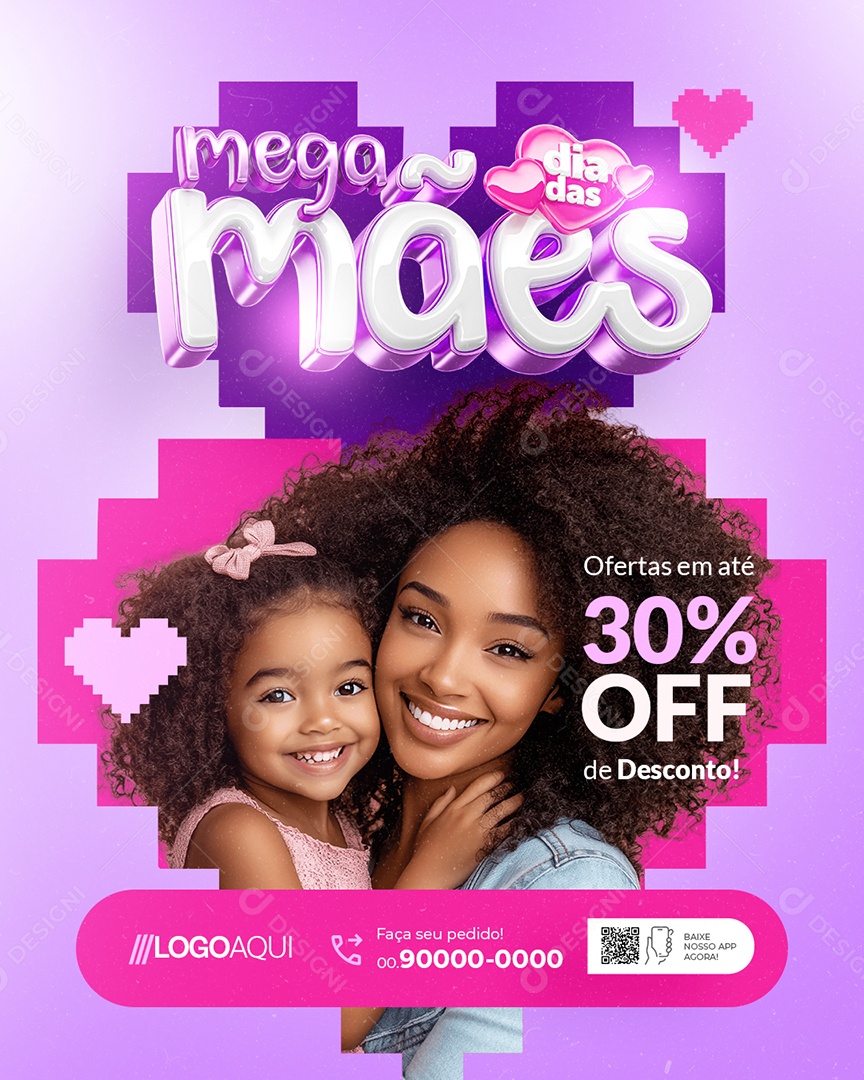 Mega Dia das Mães Ofertas em Até 30% Off de Desconto Social Media PSD Editável