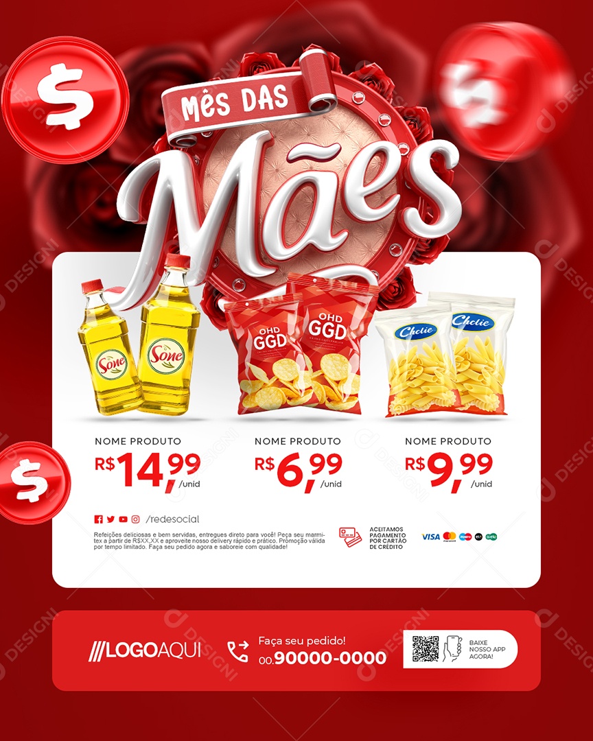 Mês das Mães Supermercado Social Media PSD Editável
