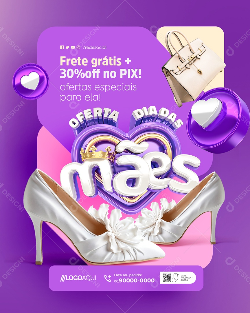 Oferta Dia das Mães Salto Alto Bolsas Frete Grátis Social Media PSD Editável