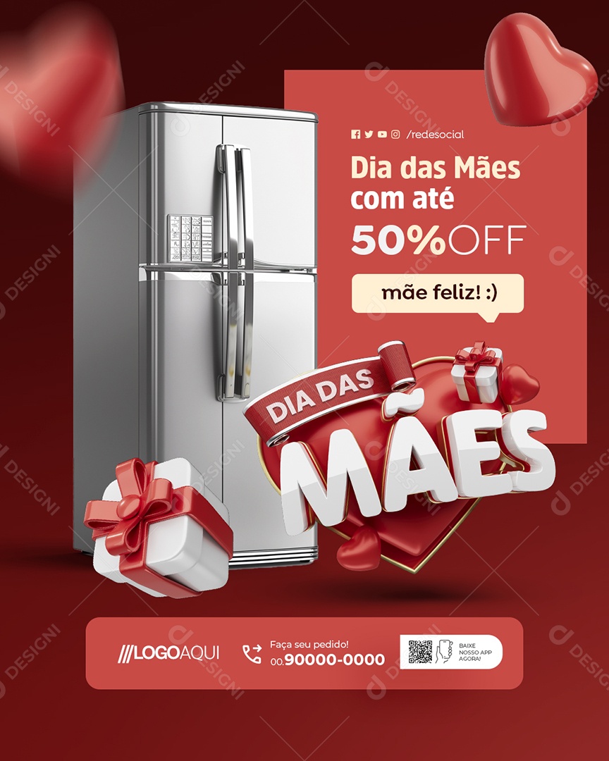 Dia das Mães com Até 50% Off Social Media PSD Editável