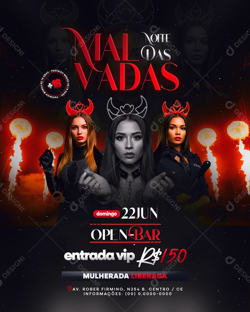Flyer Noite das Malvadas Social Media PSD Editável