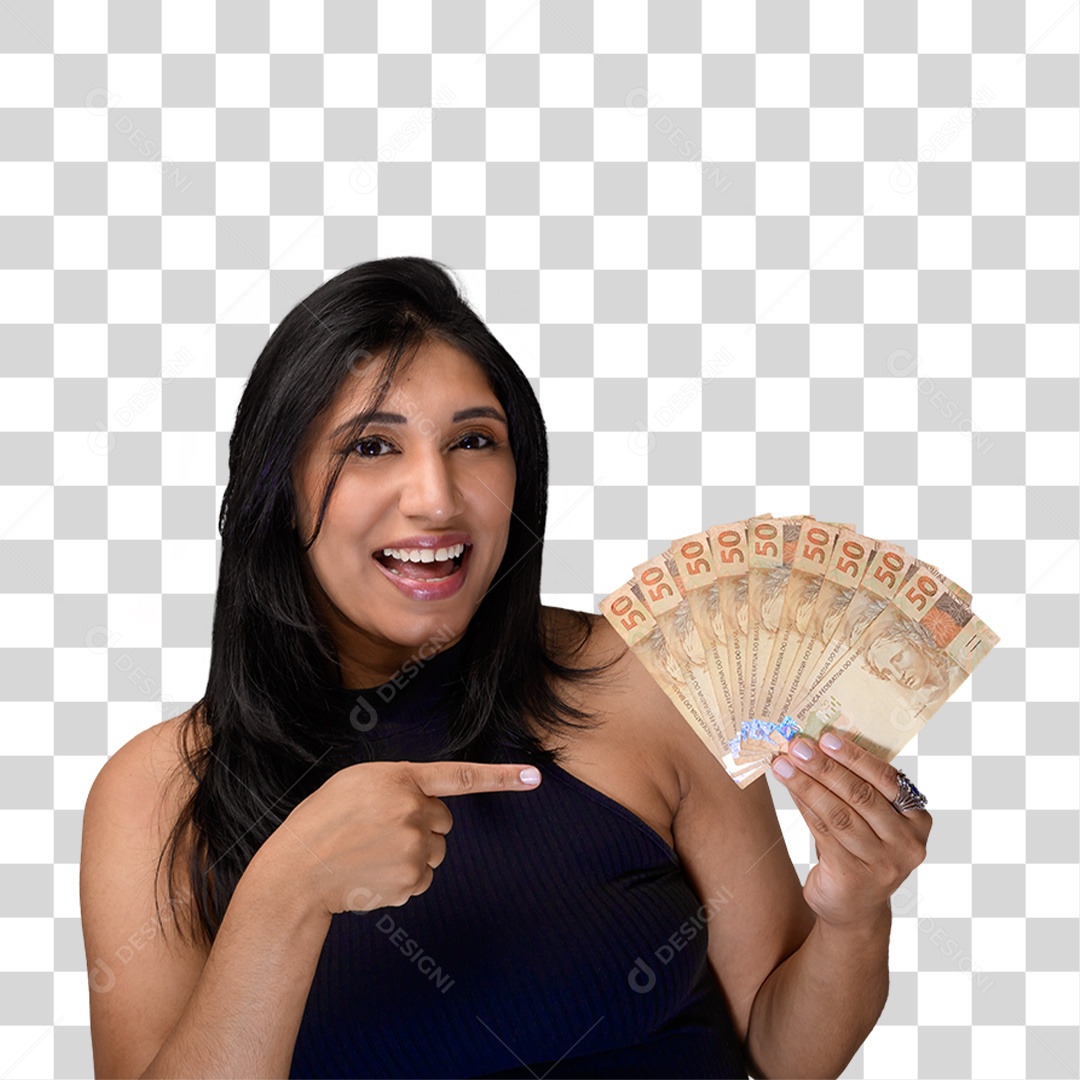Mulher Segurando Notas de Dinheiro PNG Transparente
