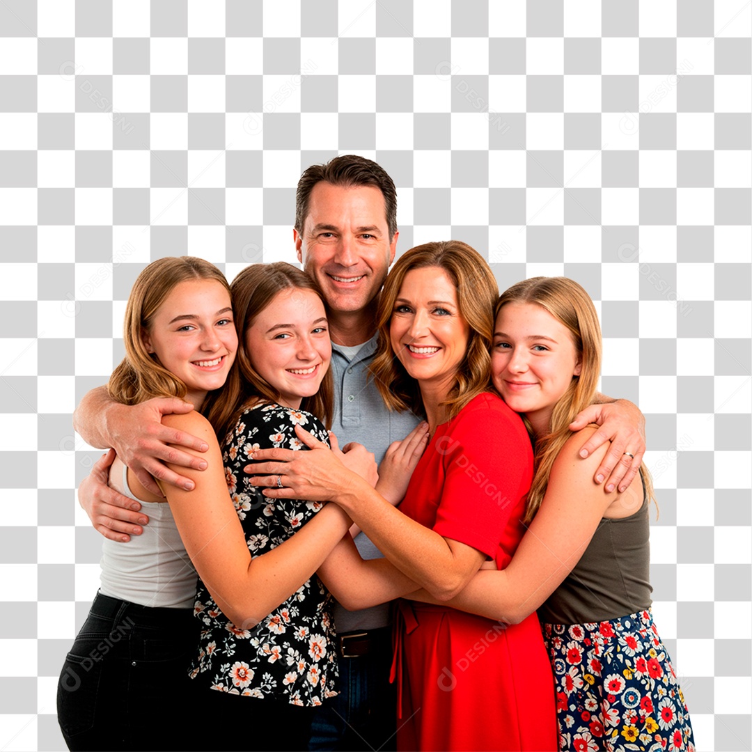 Casal com Filhas PNG Transparente