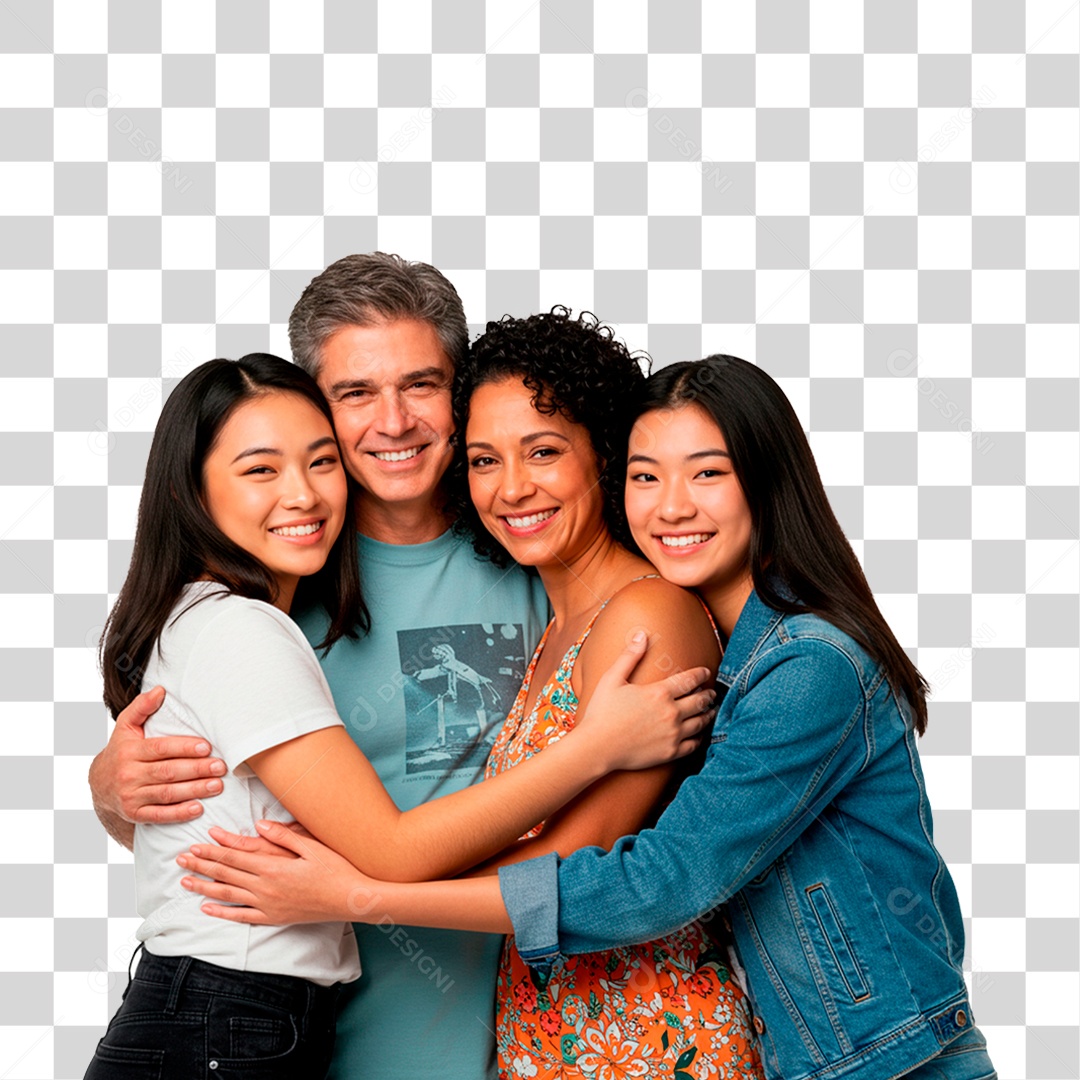 Casal com Filhas PNG Transparente