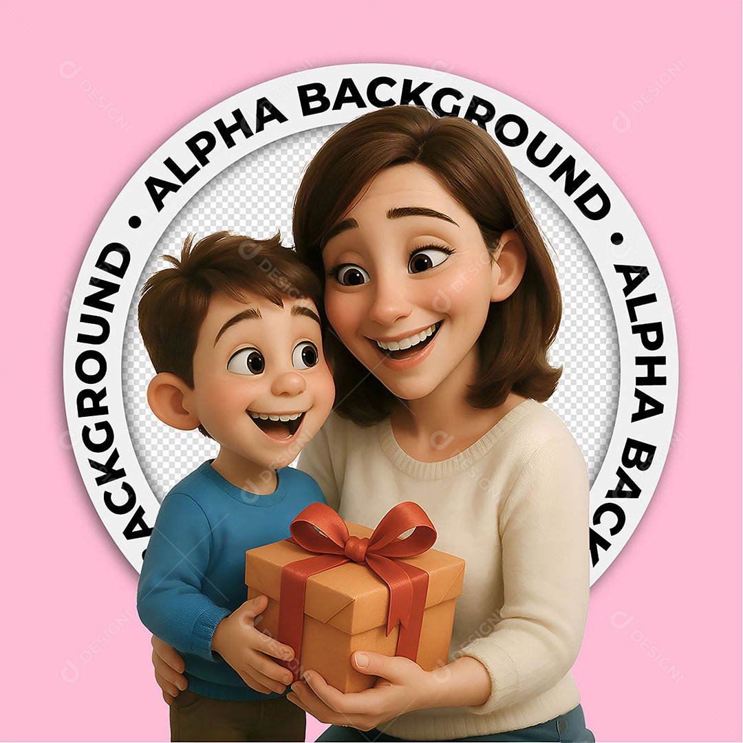 Ilustração 3D Mãe e Filho Se Abraçando Para Composição PSD