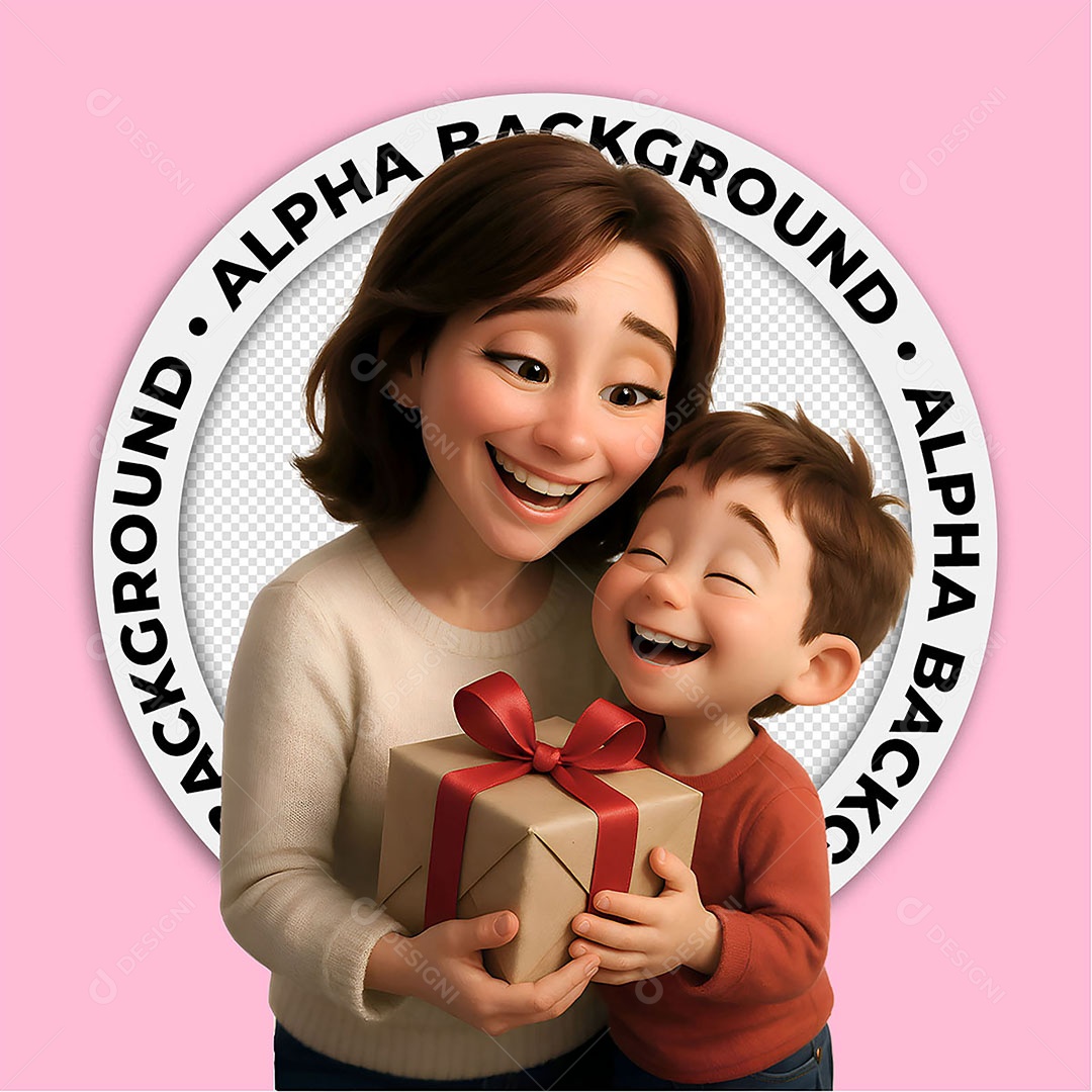 Ilustração 3D Mãe e Filha Se Abraçando Para Composição PSD