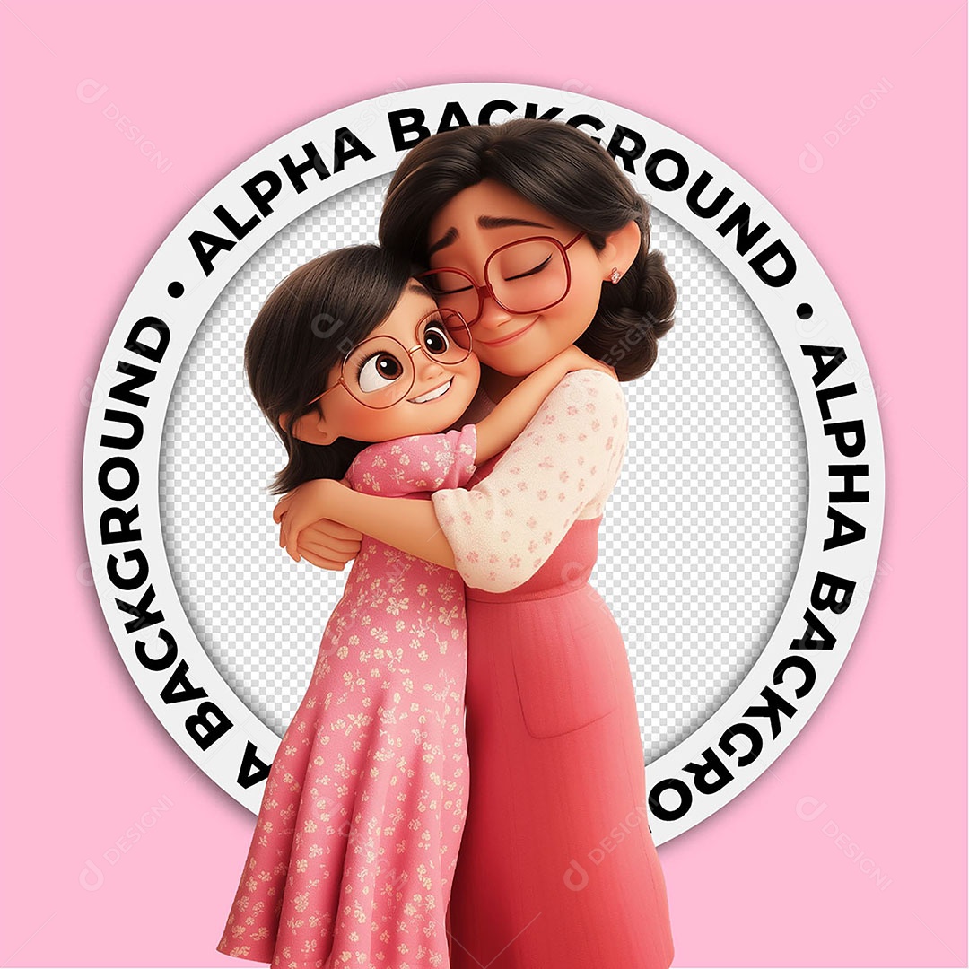 Ilustração 3D Mãe e Filha Se Abraçando Para Composição PSD