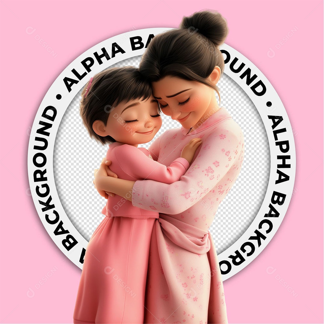Ilustração 3D Mãe e Filha Se Abraçando Para Composição PSD