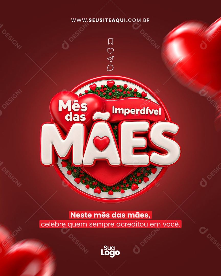 Selo 3D Mês das Mães Imperdivel Para Composição PSD