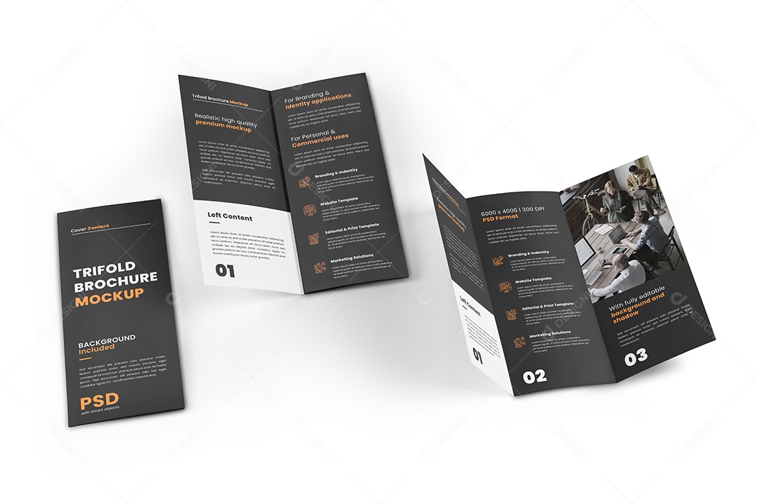 Folhetos de Três Dobras Mockup PSD Editável