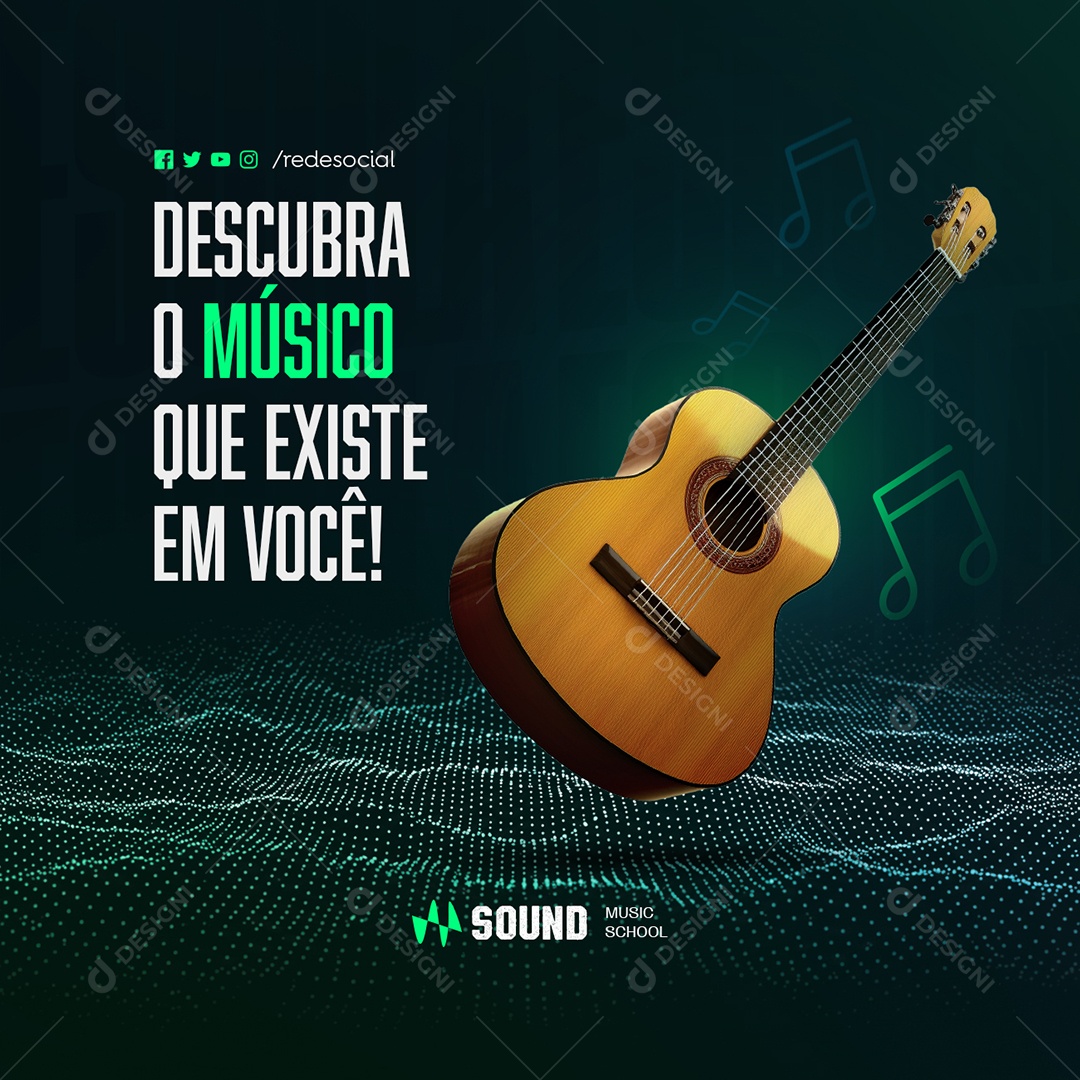 Aulas de Música Descubra o Músico Que Existe em Você Social Media PSD Editável
