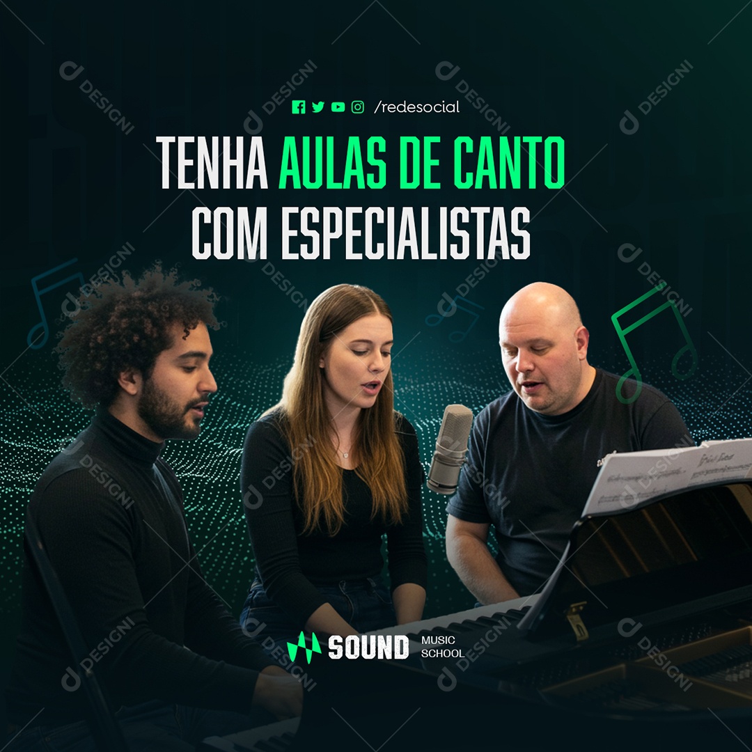 Aulas de Música Tenha Aulas de Canto com Especialistas Social Media PSD Editável