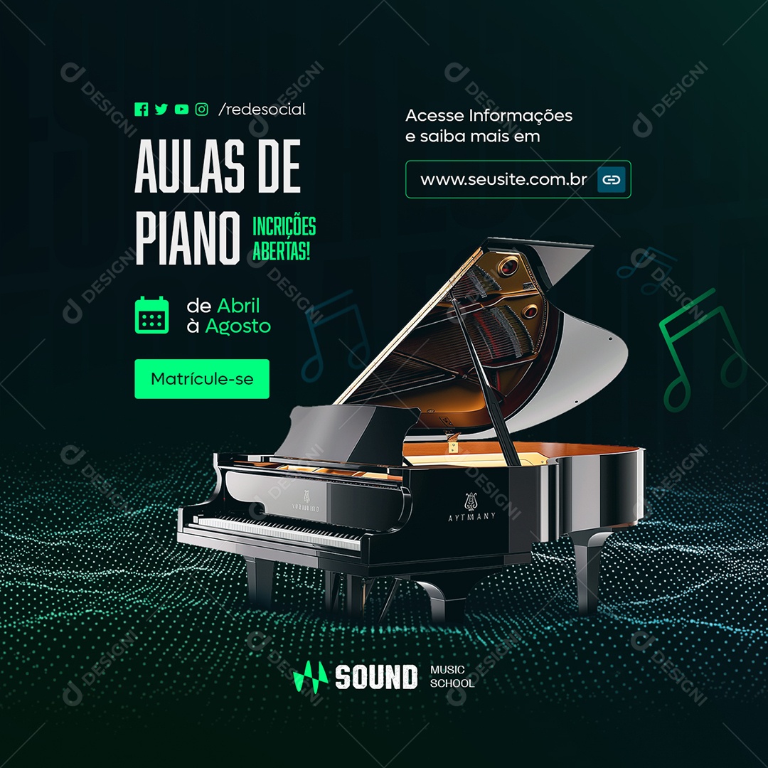 Aulas de Música Aulas de Plano Social Media PSD Editável