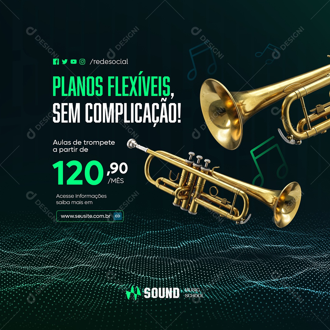 Aulas de Música Planos Flexíveis Sem Complicação Social Media PSD Editável