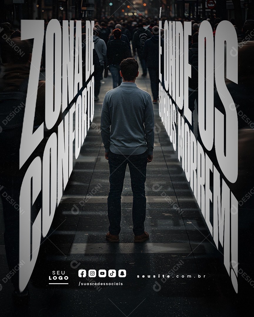 Frase Motivacional Zona de Conforto Social Media PSD Editável