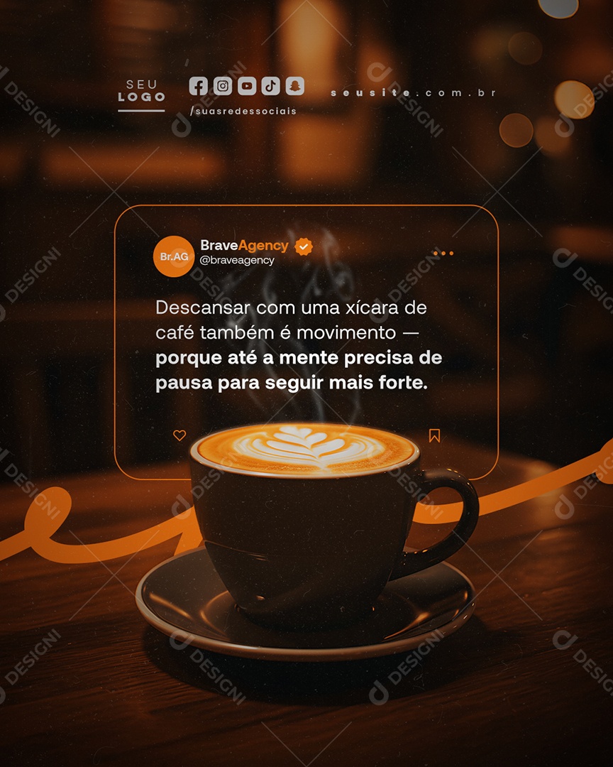 Frase Motivacional Descansar com Uma Xícara de Café Social Media PSD Editável