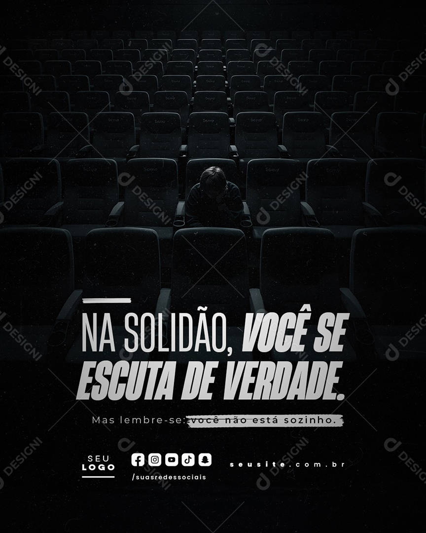 Frase Motivacional Na Solidão Você Se Escita de Verdade Social Media PSD Editável