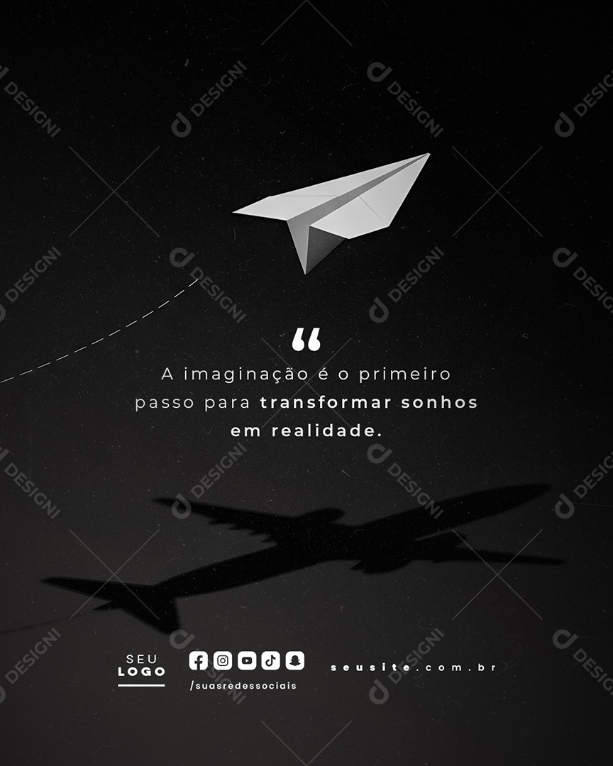 Frase Motivacional A Imaginação é o Primeiro Passo Social Media PSD Editável