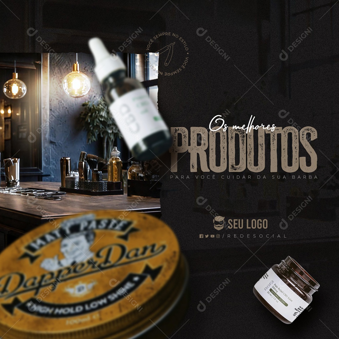 Barbearia Produtos Feed Social Media PSD Editável