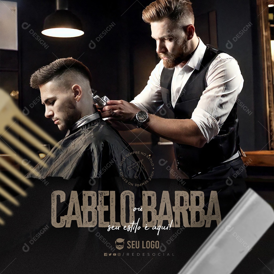 Barbearia Cabelo e Barba Social Media PSD Editável