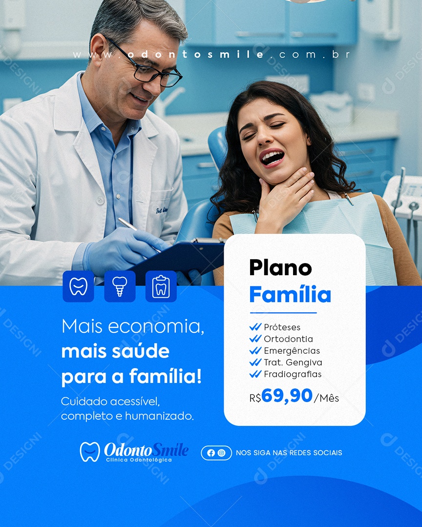 Clínica Odontológica Plano Família Mais Economia Social Media PSD Editável