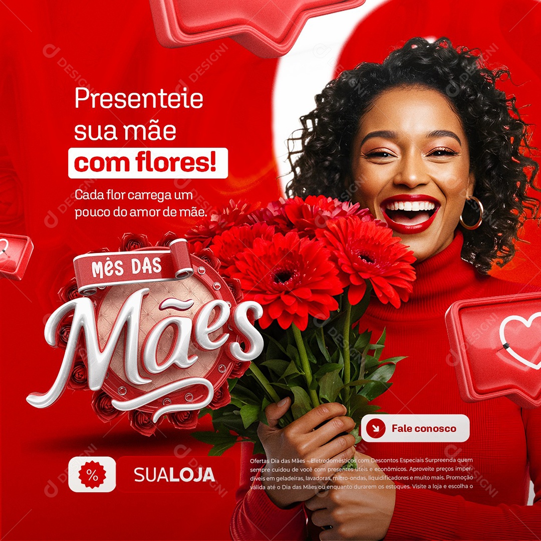 Mês das Mães Floricultura Presenteie sua Mãe com Flores Social Media PSD Editável