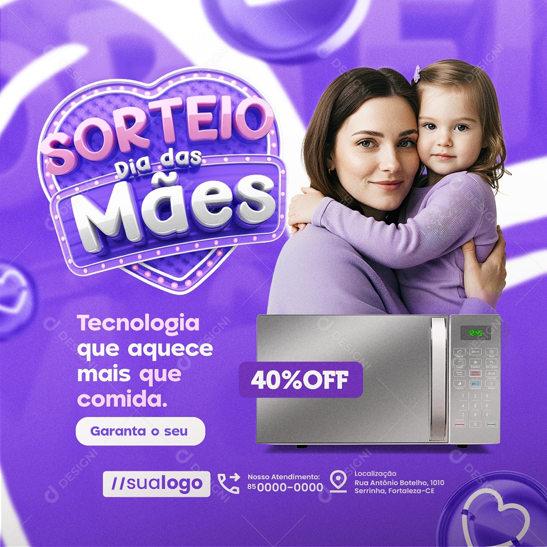 Sorteio Dia das Mães Microondas 40% Off Social Media PSD Editável