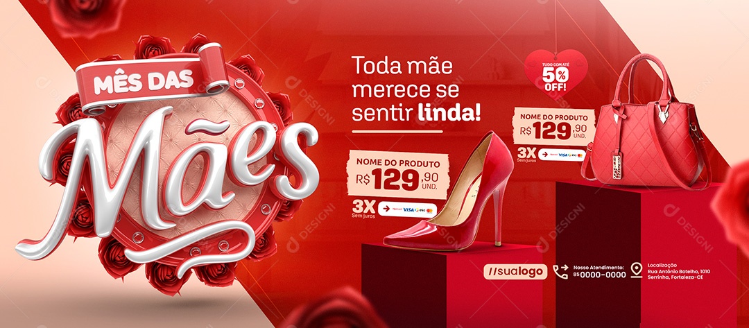 Banner Mês das Mães Salto Alto Bolsas Social Media PSD Editável