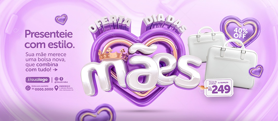 Banner Oferta Dia das Mães Bolsas Social Media PSD Editável