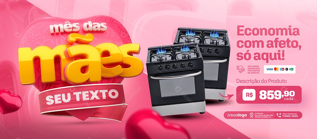Banner Mês das Mães Eletrodomésticos Fogão Economia Social Media PSD Editável