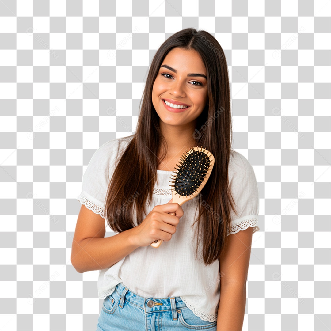 Mulher com Escova de Cabelo PNG Transparente