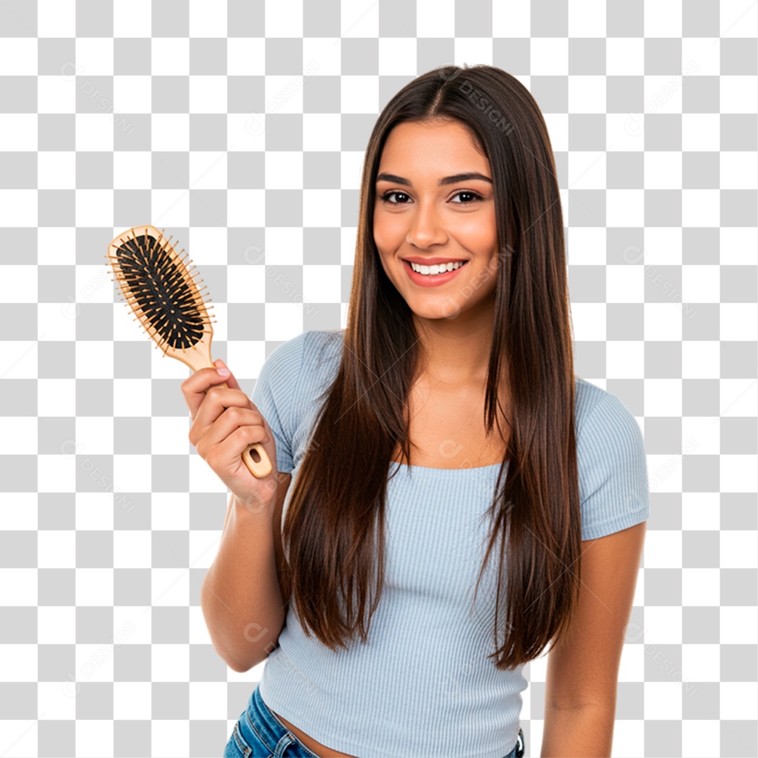 Mulher com Escova de Cabelo PNG Transparente