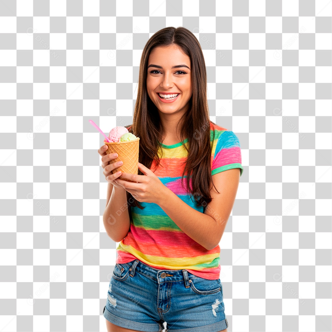 Mulher Segurando Sorvete PNG Transparente