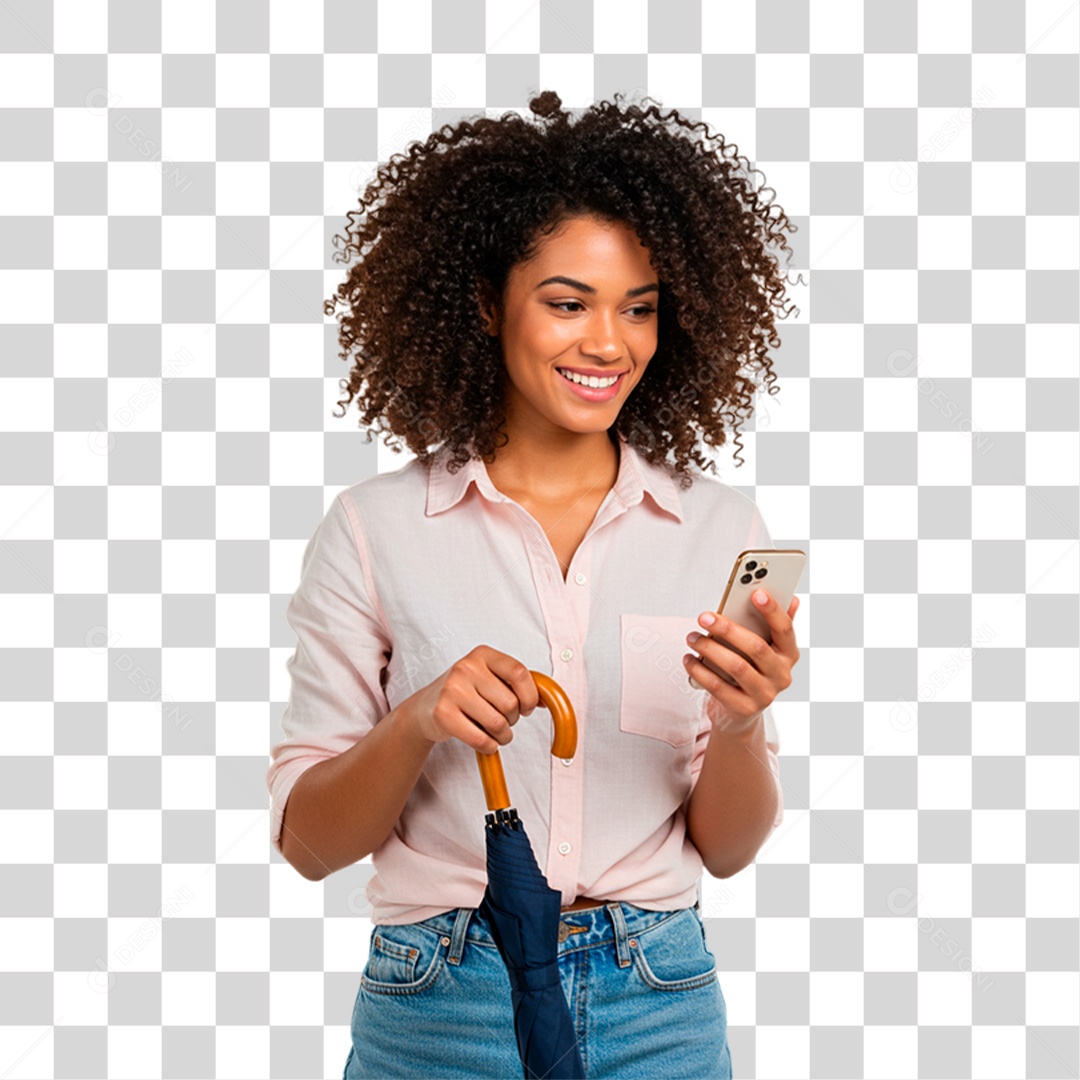 Mulher Segurando Celular PNG Transparente