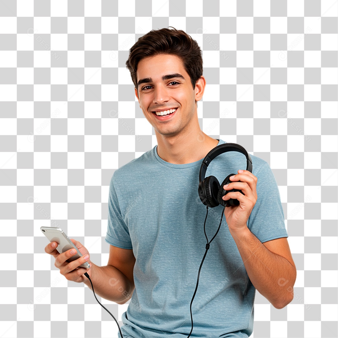 Homem com Fone de Ouvido PNG Transparente