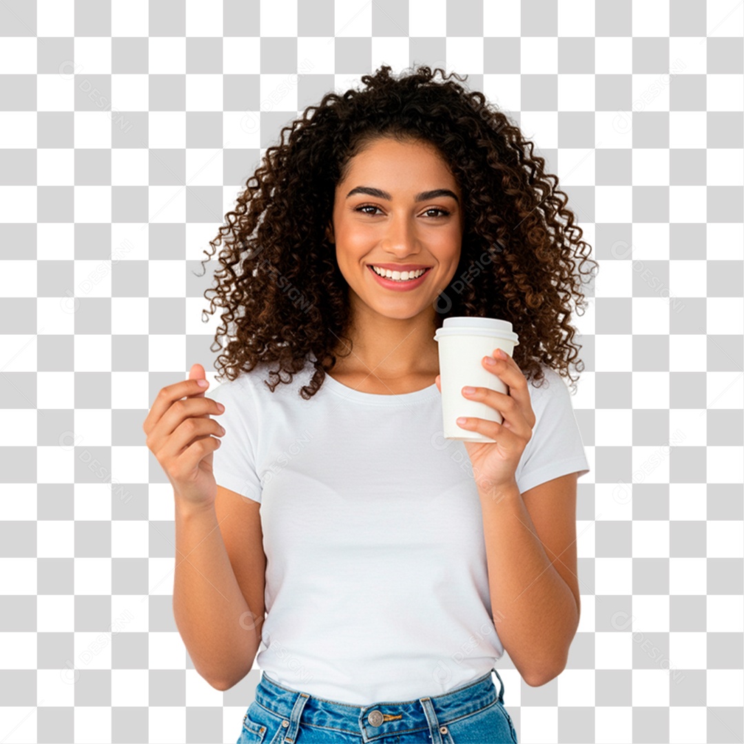 Mulher Segurando Copo de Café PNG Transparente