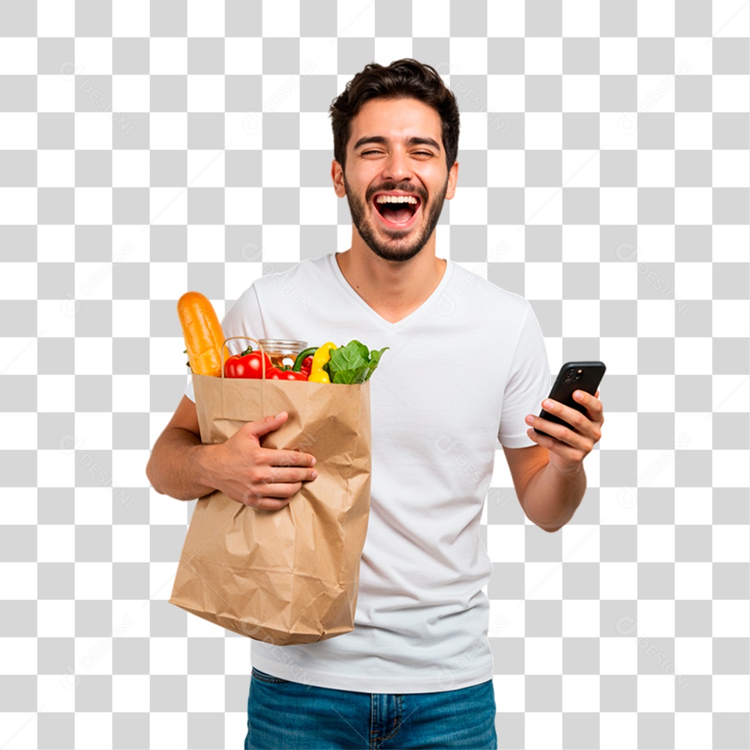 Homem com Sacola PNG Transparente