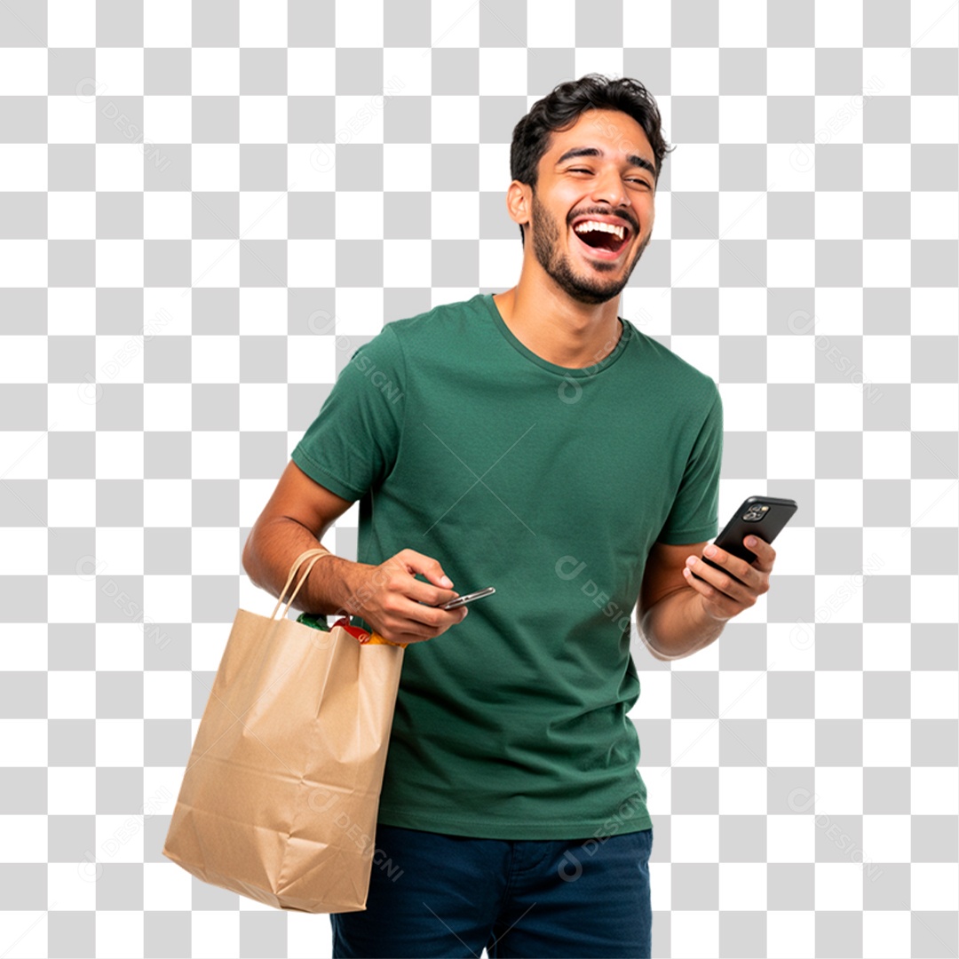 Homem com Sacola PNG Transparente