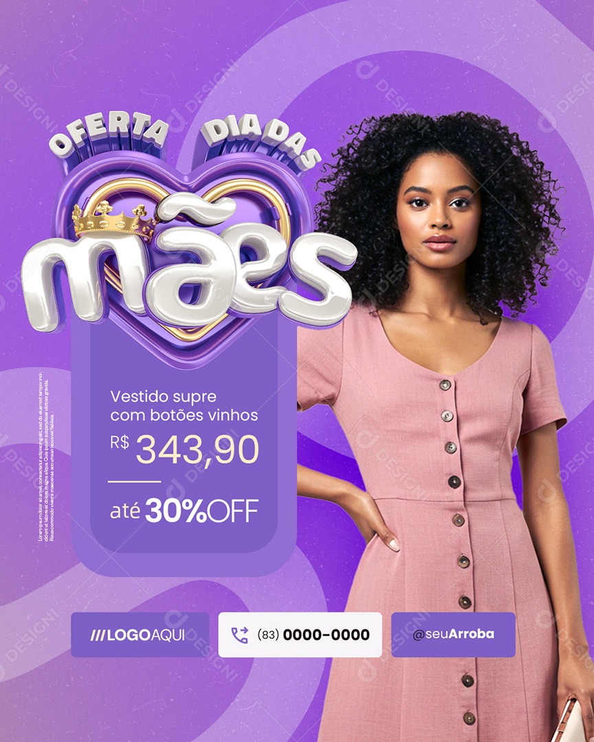 Oferta Dia das Mães Vestido Supre com Botôes Vinhos Social Media PSD Editável