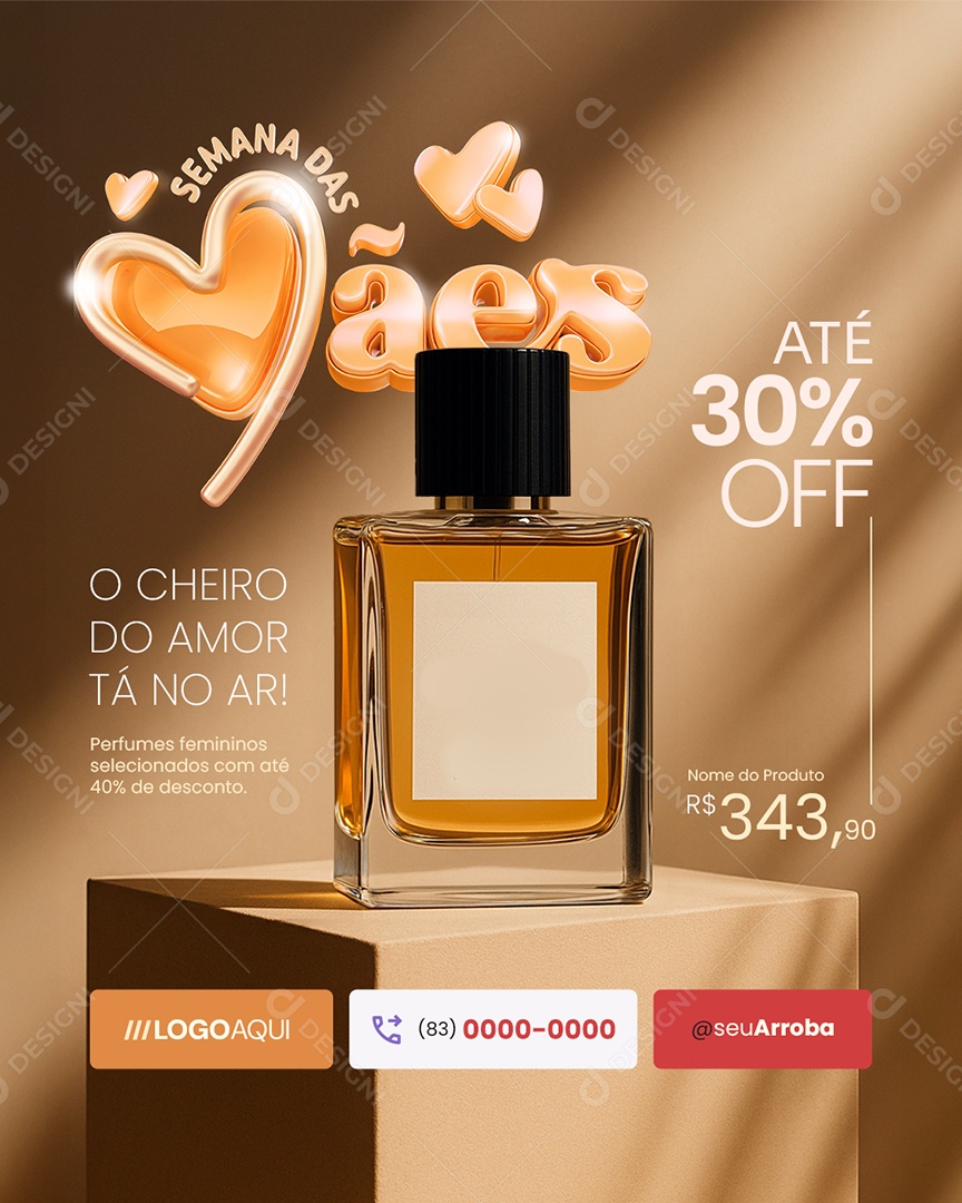 Oferta Dia das Mães Perfumes Femininos Social Media PSD Editável